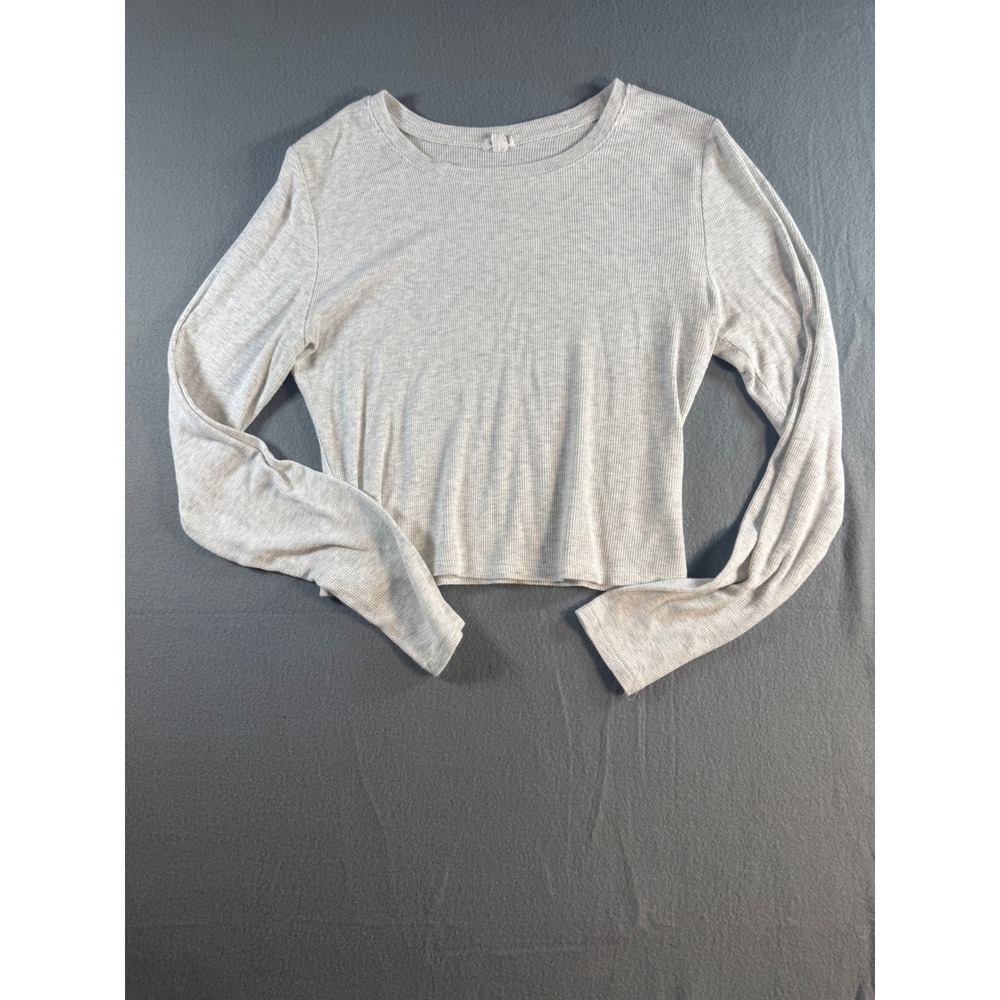 Garage Womens Long Sleeve Ribbed Knit Cropped Top Heather Gray Size Large